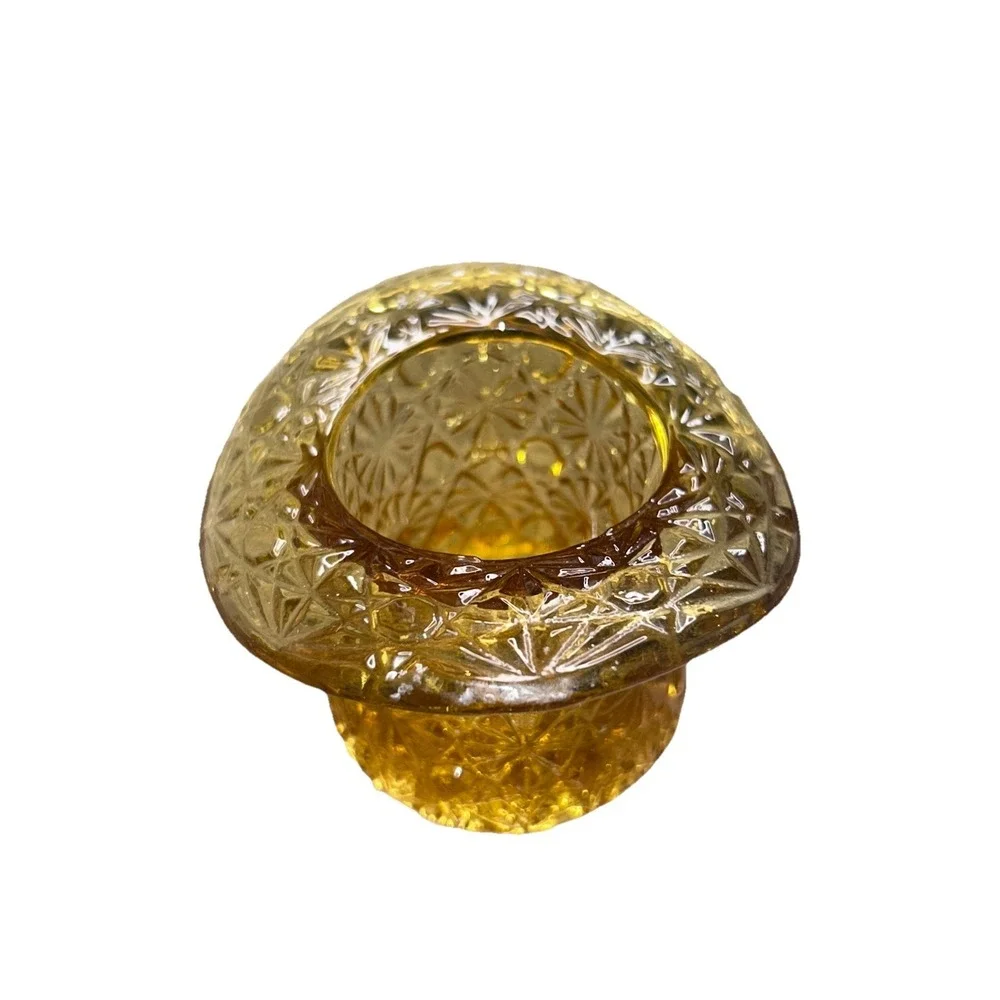 Fenton Amber Gold Daisy & Button Top Hat Vase Art Glass Unmarked